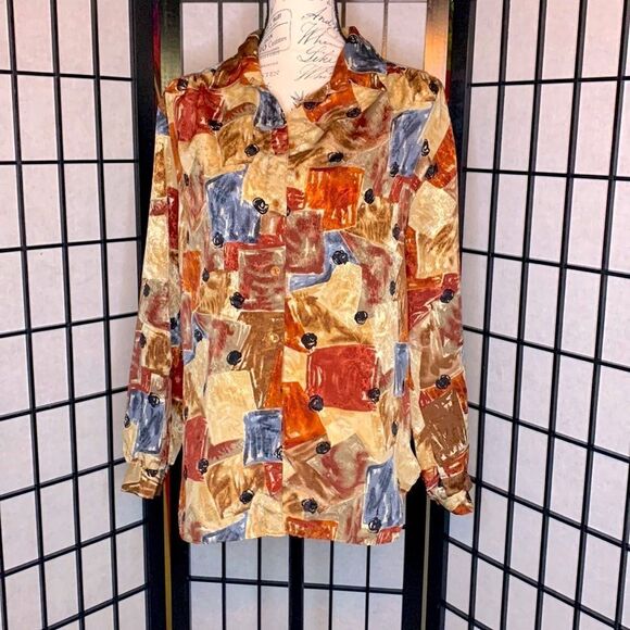MayGene Vintage printed button up blouse Approx. SZ M-L - Picture 1 of 4